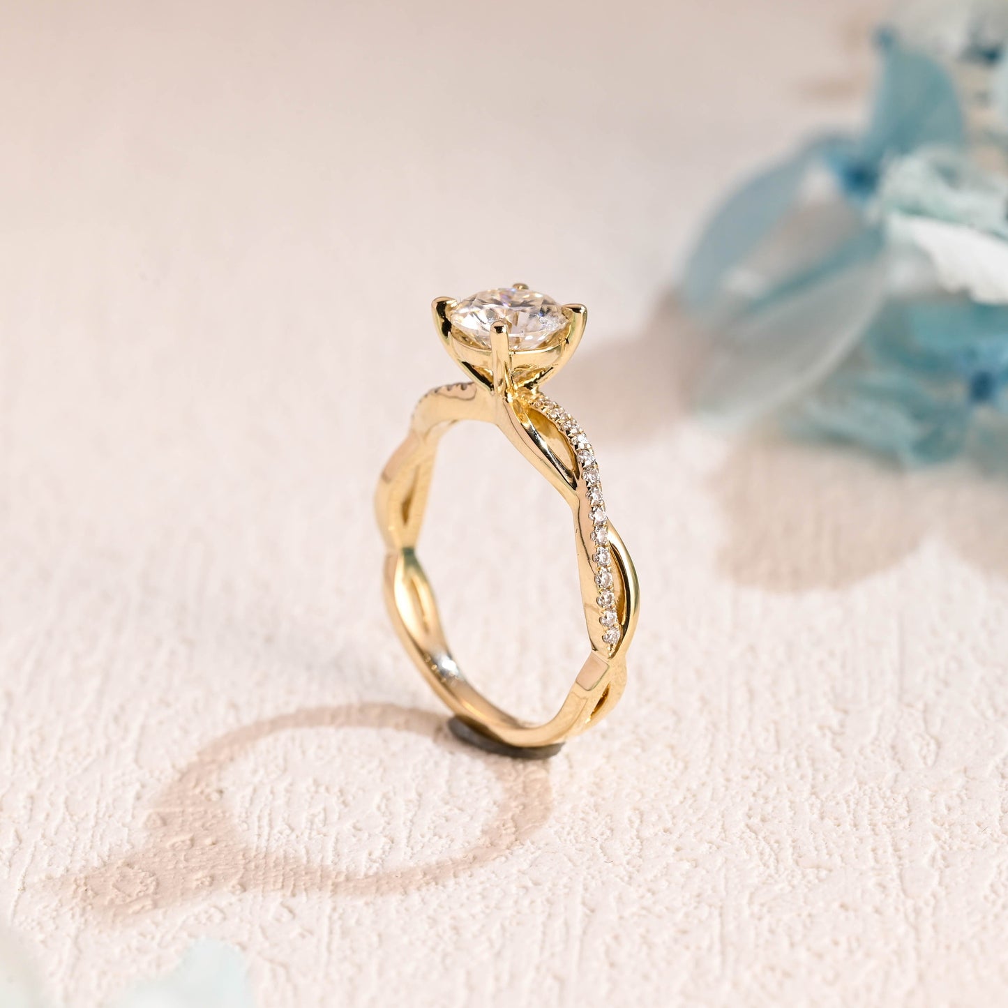 CausYou round cut moissanite engagement ring Solid Gold Round Moissanite Engagement Ring, Twisted Band Promise Ring, Proposal Ring, Gift for Women Wife