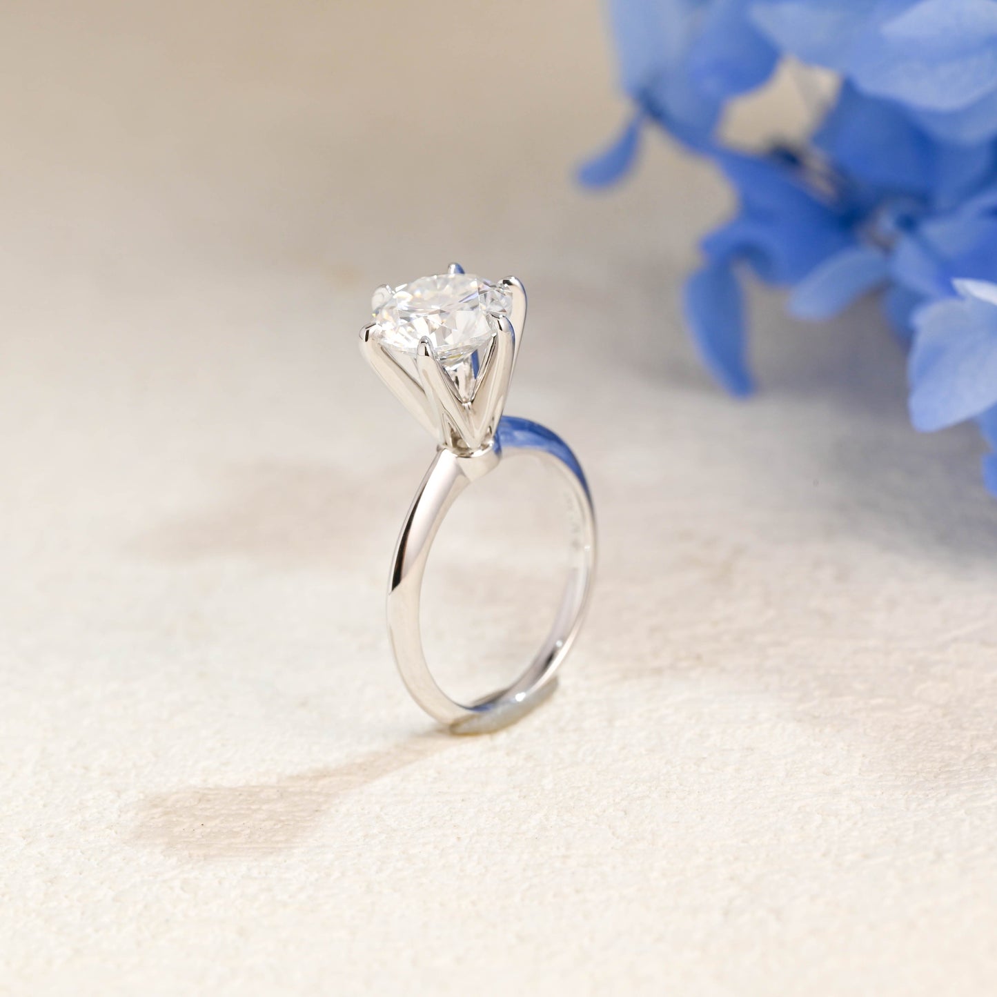 CausYou round cut moissanite engagement ring Solid Gold Solitaire Round Cut Moissanite Engagement Ring Knife Edge