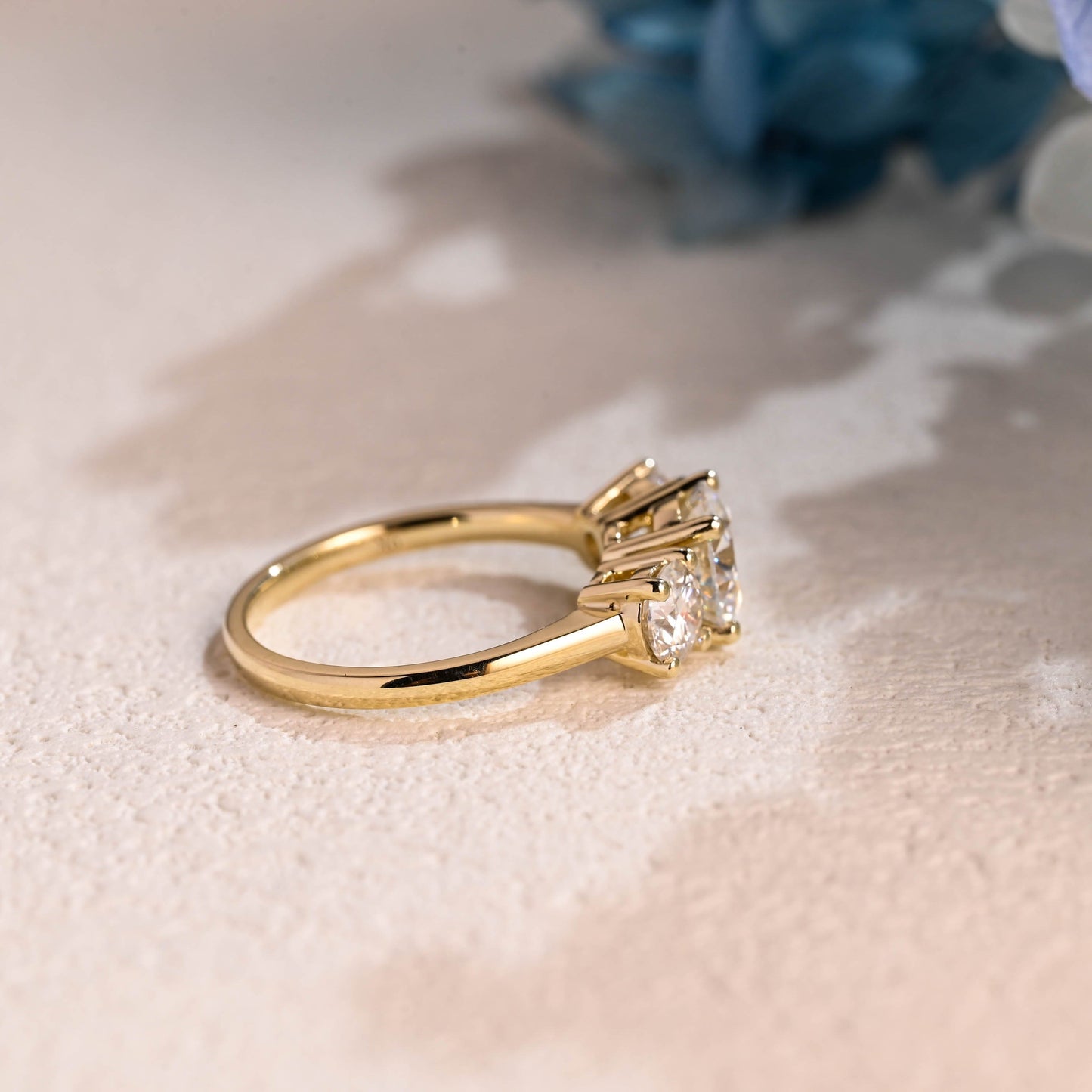 CausYou round cut moissanite engagement ring Solid Gold Three Stone Round Cut Moissanite Engagement Ring