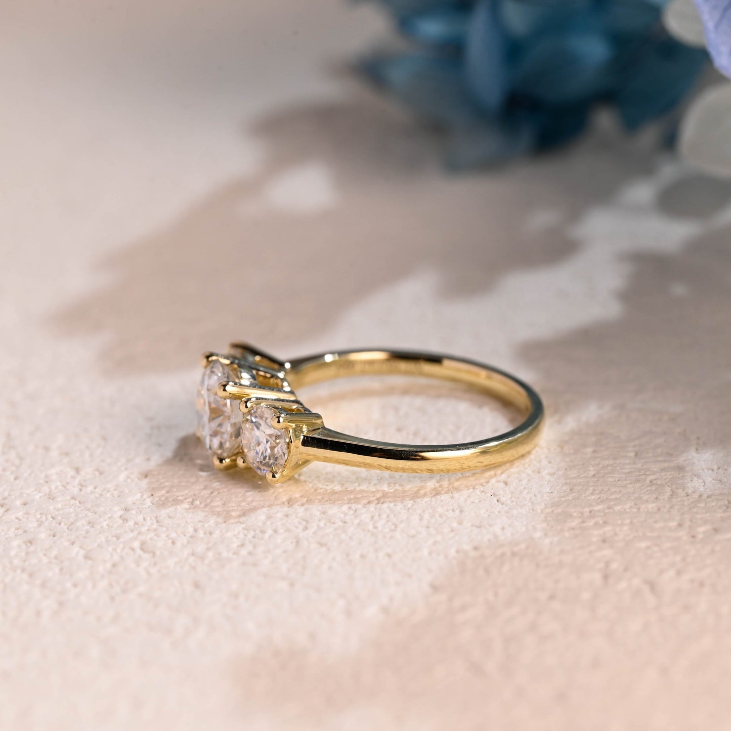 CausYou round cut moissanite engagement ring Solid Gold Three Stone Round Cut Moissanite Engagement Ring
