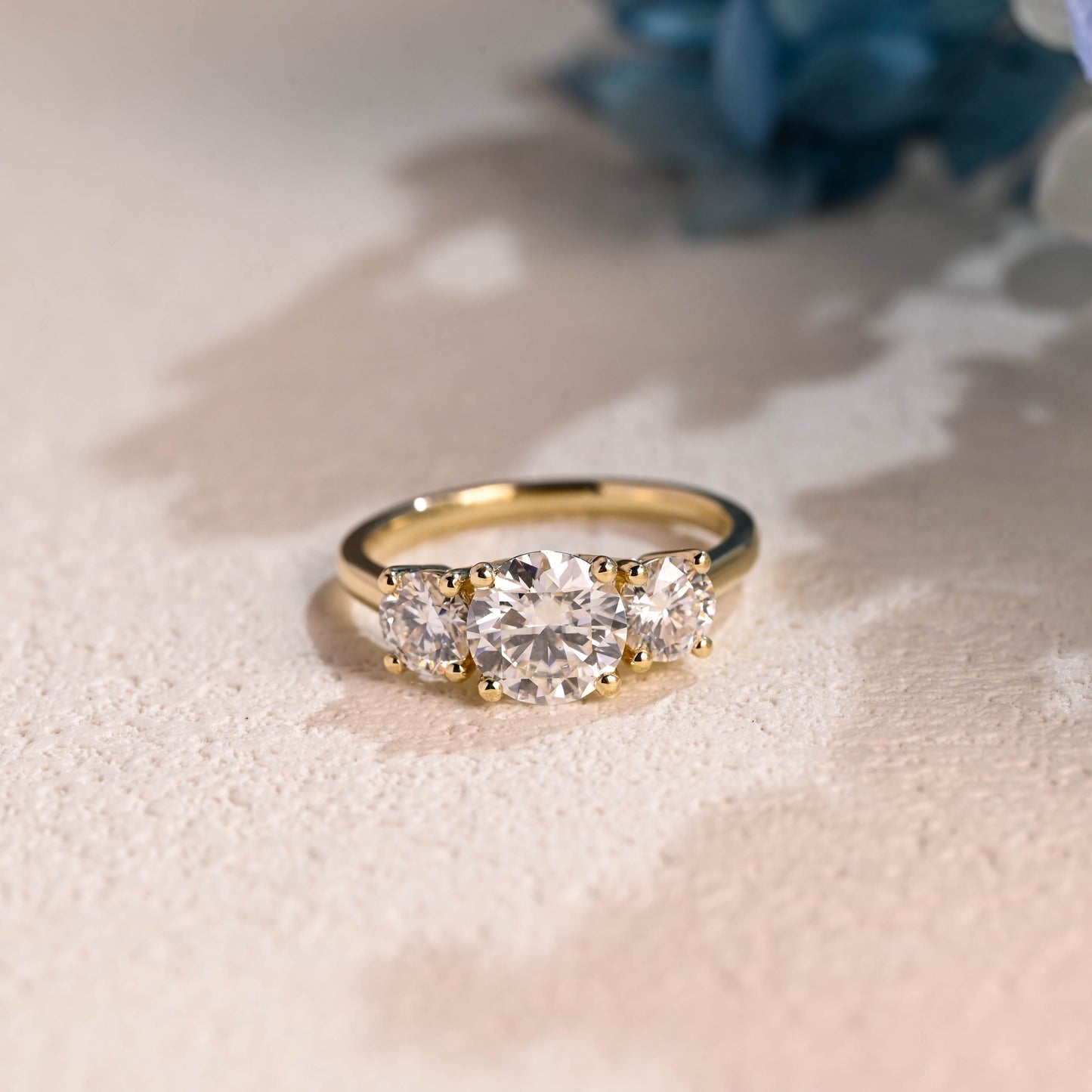 CausYou round cut moissanite engagement ring Solid Gold Three Stone Round Cut Moissanite Engagement Ring