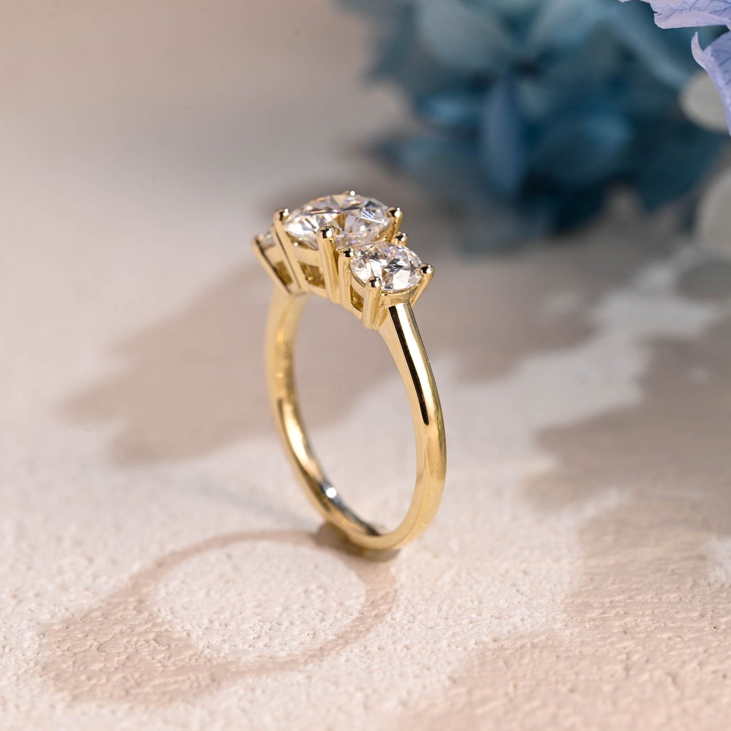 CausYou round cut moissanite engagement ring Solid Gold Three Stone Round Cut Moissanite Engagement Ring