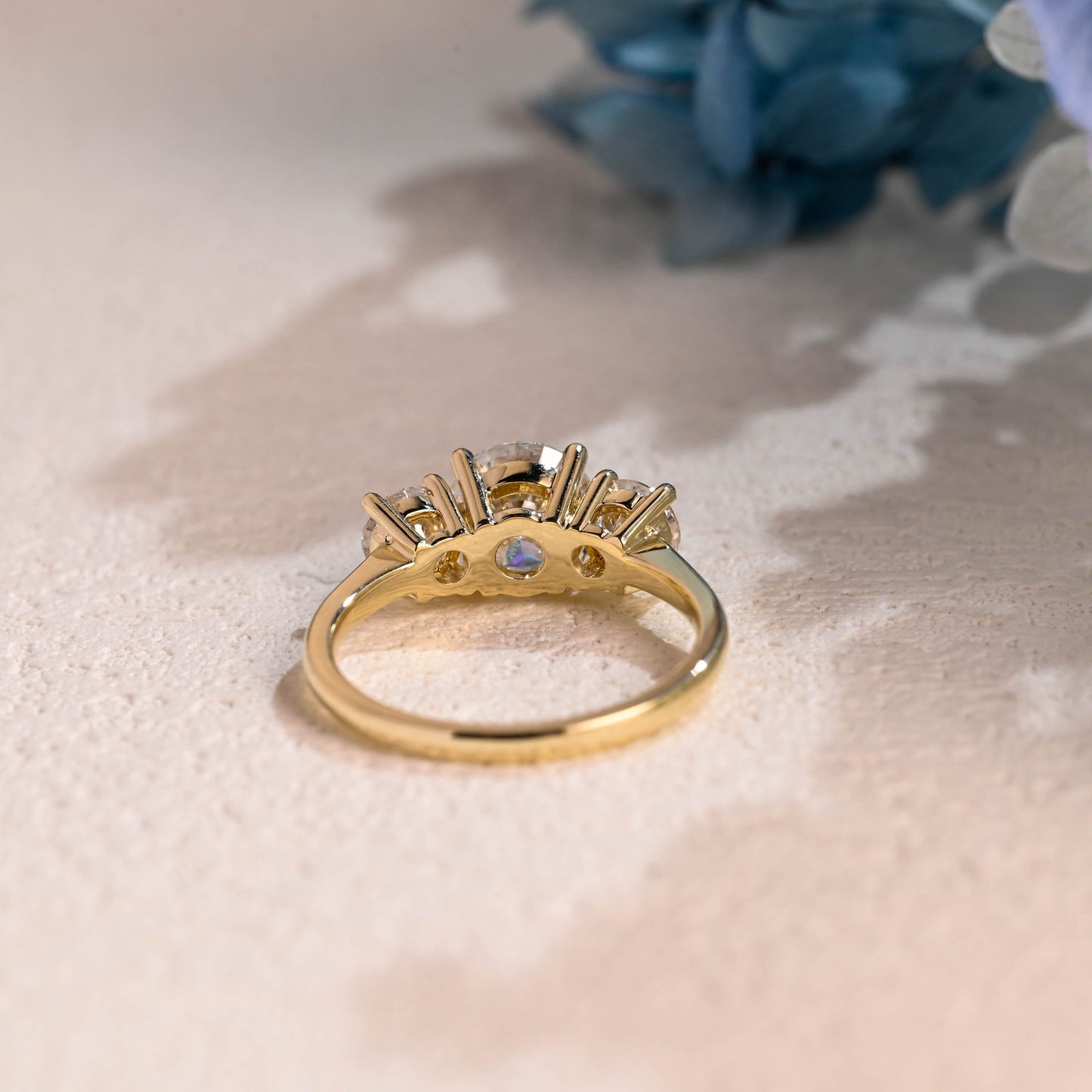 CausYou round cut moissanite engagement ring Solid Gold Three Stone Round Cut Moissanite Engagement Ring