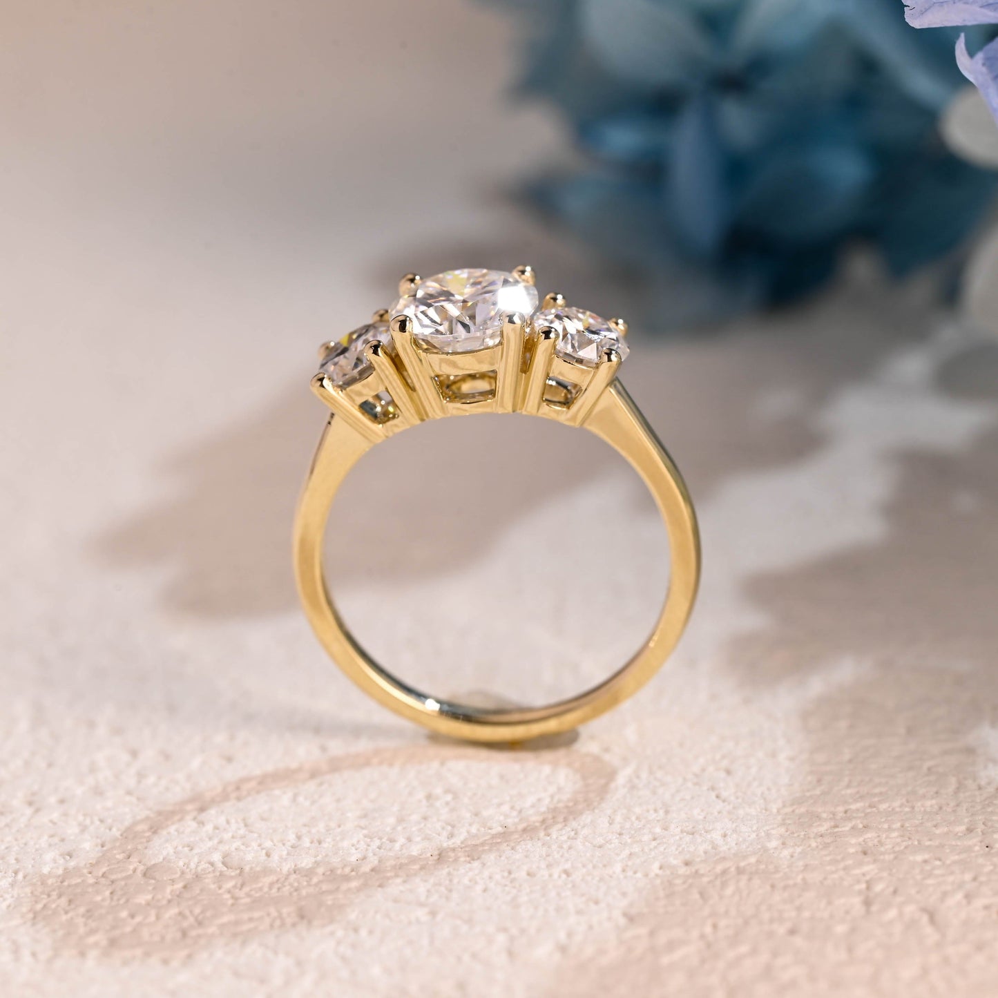 CausYou round cut moissanite engagement ring Solid Gold Three Stone Round Cut Moissanite Engagement Ring