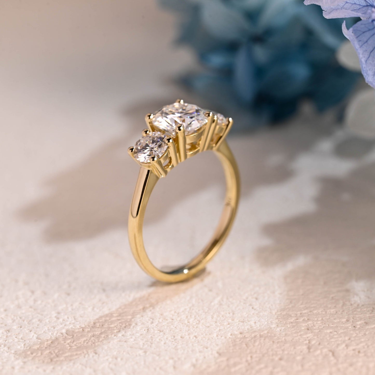 CausYou round cut moissanite engagement ring Solid Gold Three Stone Round Cut Moissanite Engagement Ring