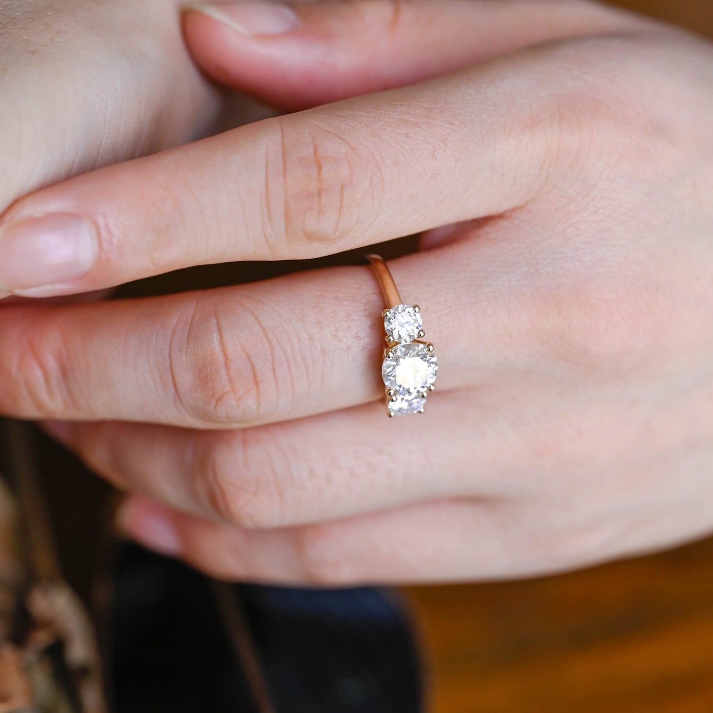 CausYou round cut moissanite engagement ring Solid Gold Three Stone Round Cut Moissanite Engagement Ring