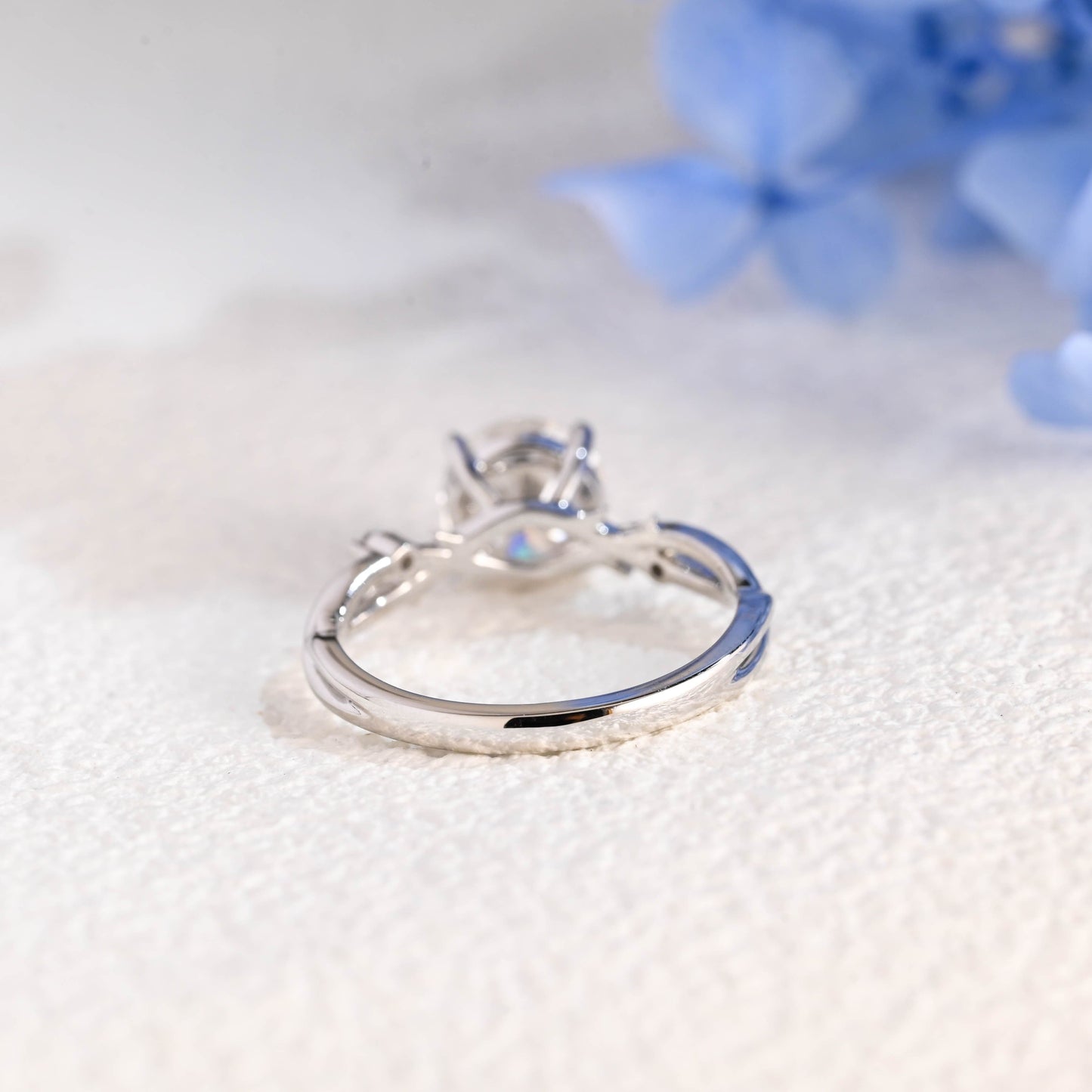 CausYou round cut moissanite engagement ring Solid Gold Twist Band Round Cut Moissanite Ring, Leaf Wedding Ring