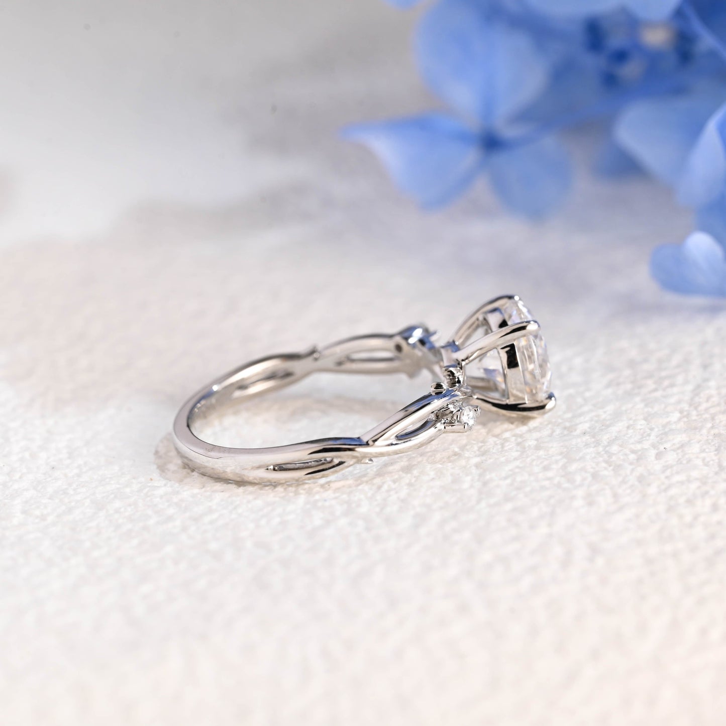 CausYou round cut moissanite engagement ring Solid Gold Twist Band Round Cut Moissanite Ring, Leaf Wedding Ring