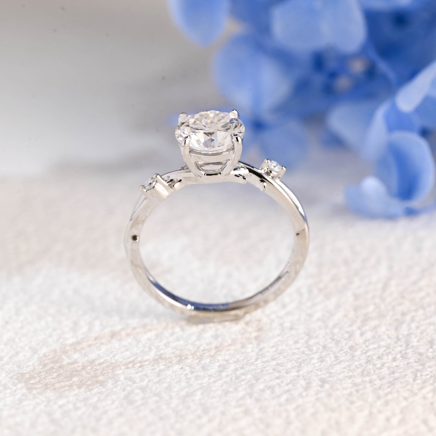 CausYou round cut moissanite engagement ring Solid Gold Twist Band Round Cut Moissanite Ring, Leaf Wedding Ring
