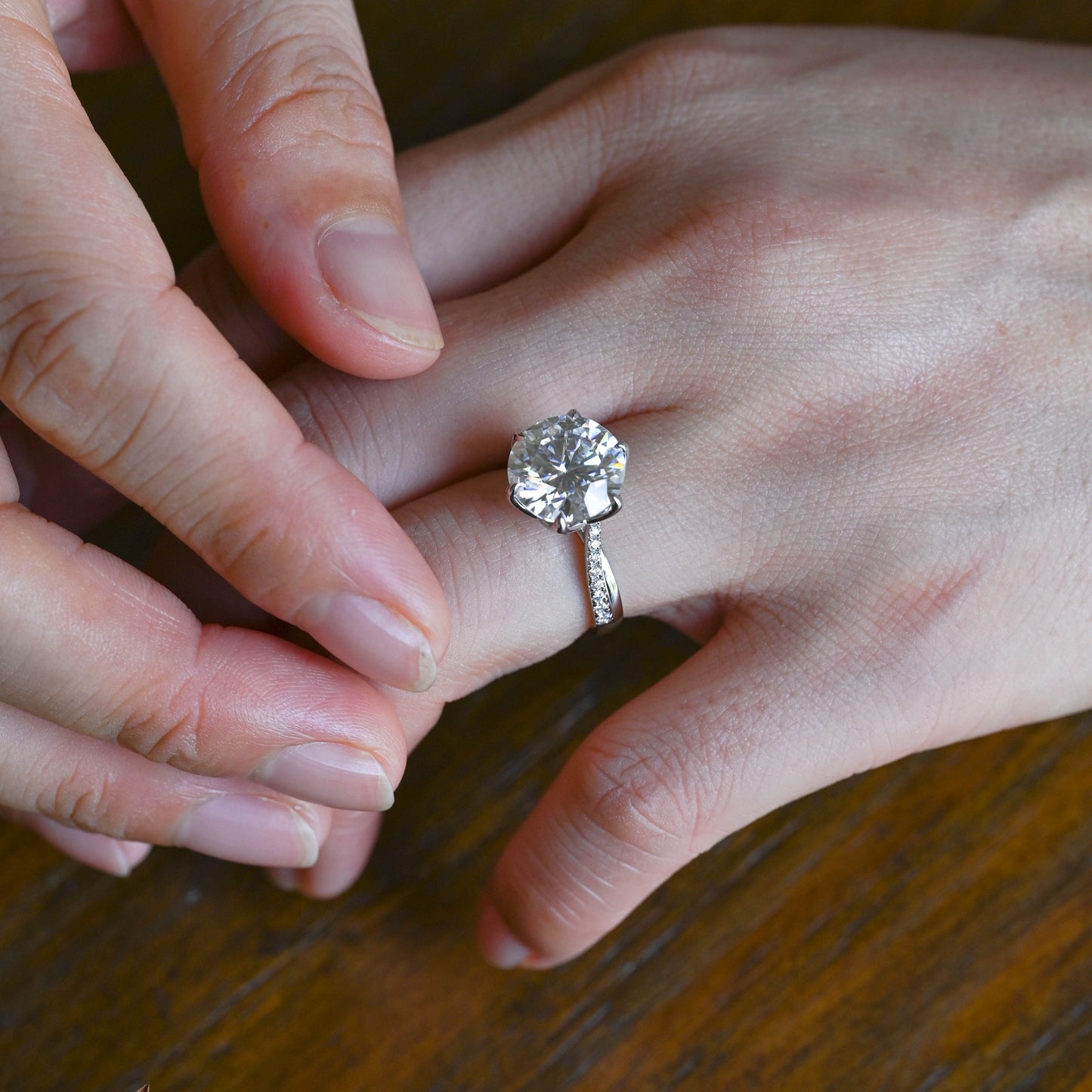 CausYou round cut moissanite engagement ring Solid Gold Twisted Band Round Cut Moissanite Engagement Ring