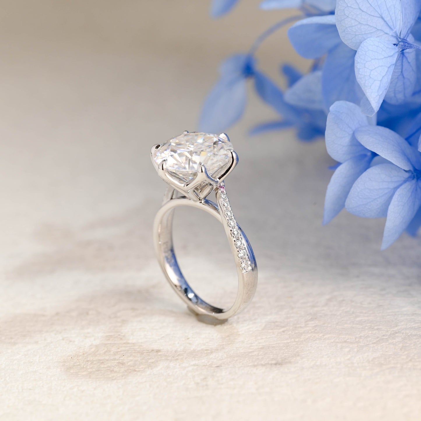 CausYou round cut moissanite engagement ring Solid Gold Twisted Band Round Cut Moissanite Engagement Ring