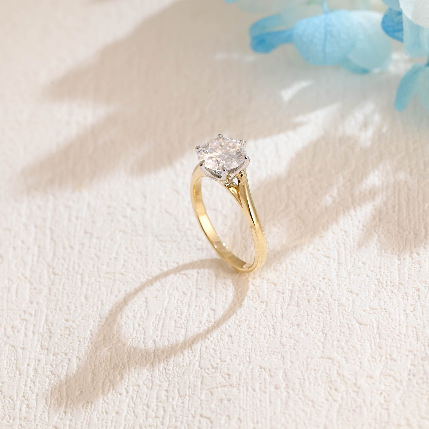 CausYou round cut moissanite engagement ring Solid Gold Two Tone Round Moissanite Engagement Ring, Solitaire Bypass Ring