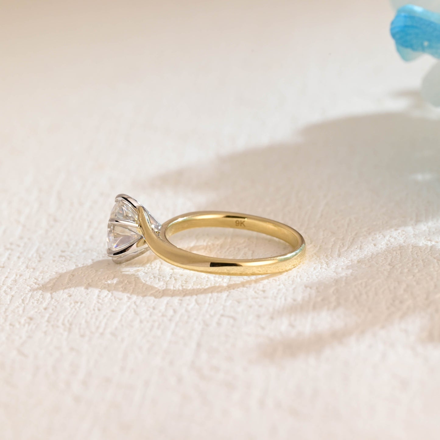 CausYou round cut moissanite engagement ring Solid Gold Two Tone Round Moissanite Engagement Ring, Solitaire Bypass Ring