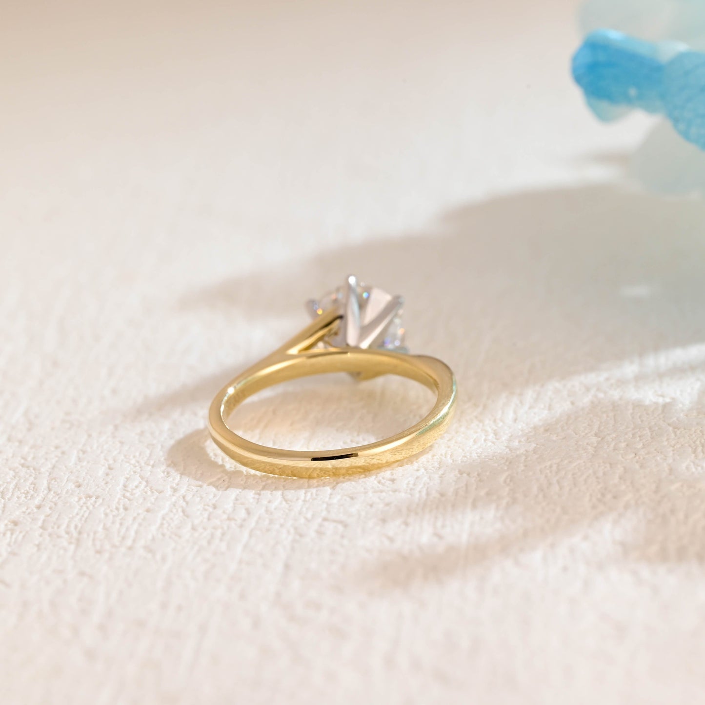 CausYou round cut moissanite engagement ring Solid Gold Two Tone Round Moissanite Engagement Ring, Solitaire Bypass Ring
