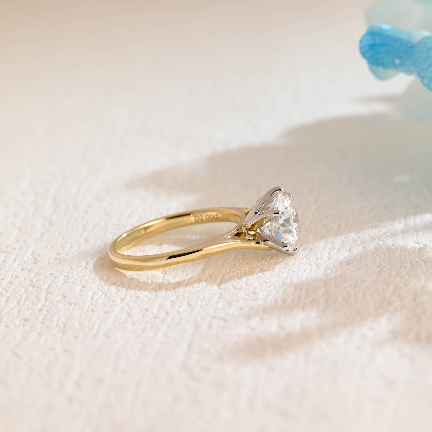 CausYou round cut moissanite engagement ring Solid Gold Two Tone Round Moissanite Engagement Ring, Solitaire Bypass Ring