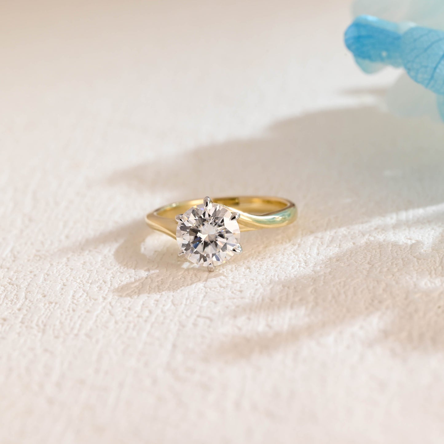 CausYou round cut moissanite engagement ring Solid Gold Two Tone Round Moissanite Engagement Ring, Solitaire Bypass Ring