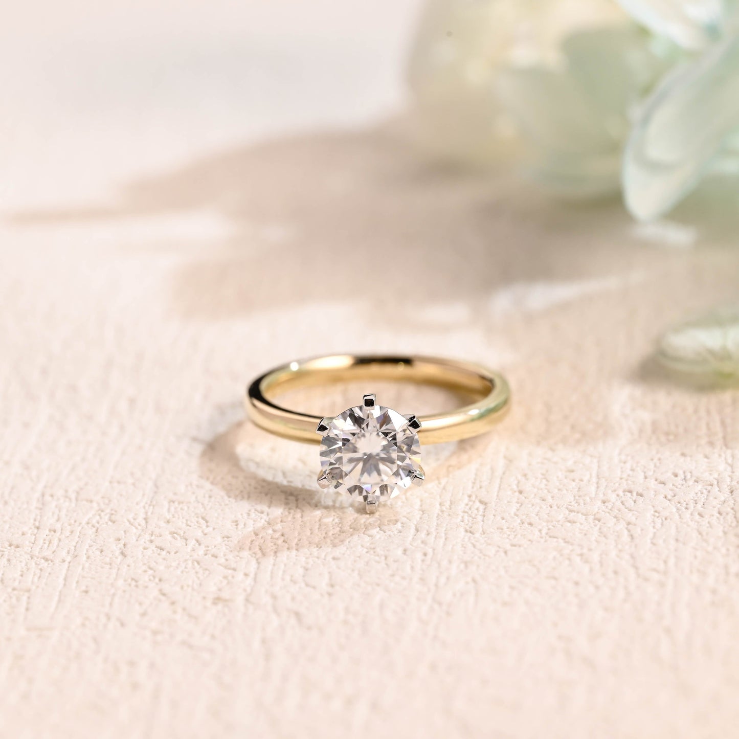 CausYou round cut moissanite engagement ring Solid Gold Two Tone Round Moissanite Engagement Ring, Solitaire Promise Ring, Proposal Ring, Gift for Woman, Wife