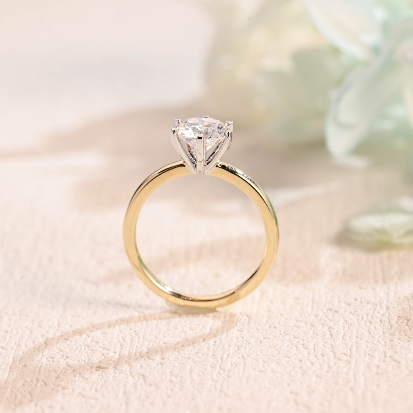 CausYou round cut moissanite engagement ring Solid Gold Two Tone Round Moissanite Engagement Ring, Solitaire Promise Ring, Proposal Ring, Gift for Woman, Wife