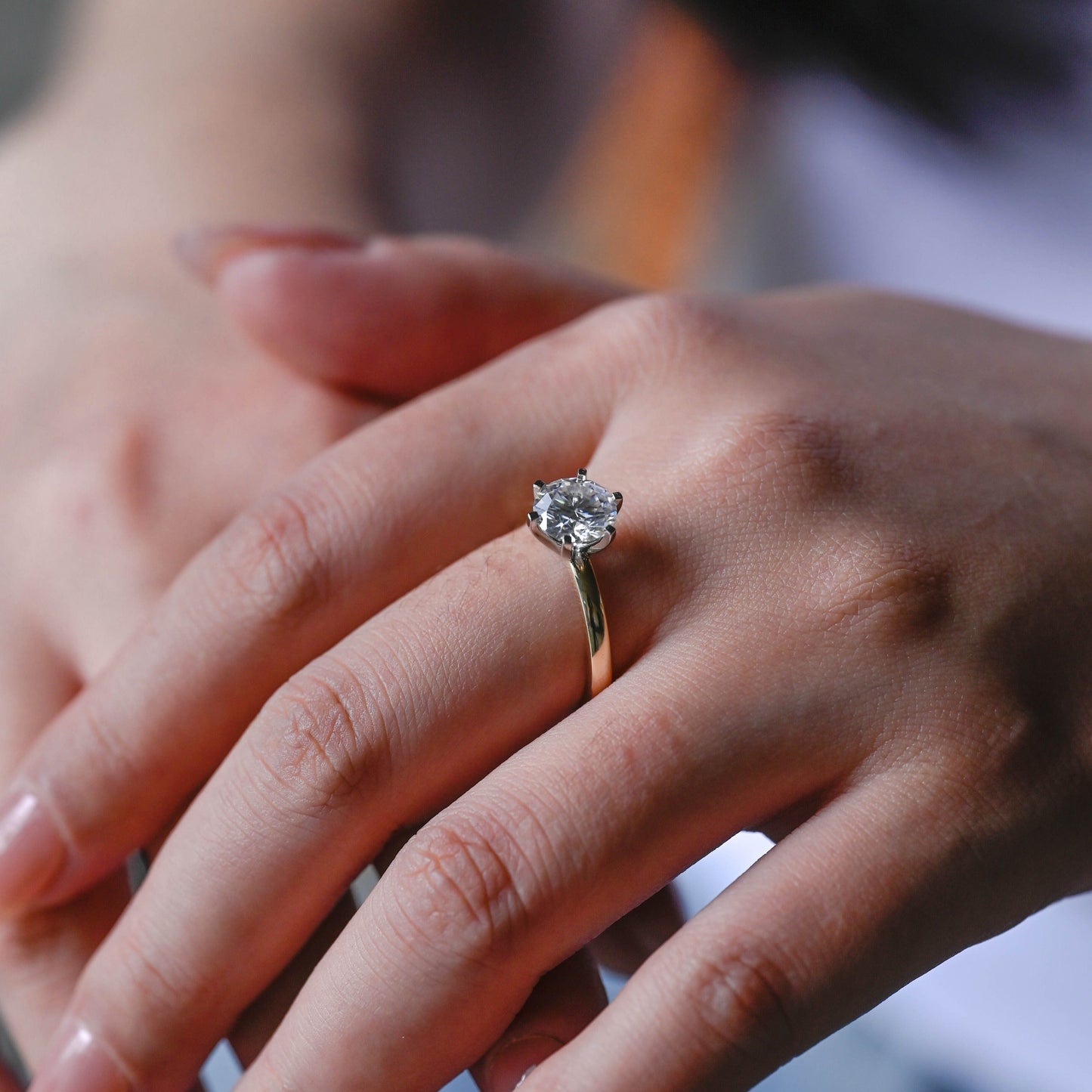 CausYou round cut moissanite engagement ring Solid Gold Two Tone Round Moissanite Engagement Ring, Solitaire Promise Ring, Proposal Ring, Gift for Woman, Wife