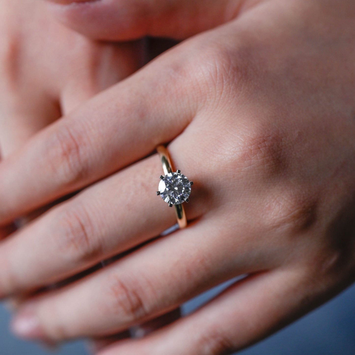 CausYou round cut moissanite engagement ring Solid Gold Two Tone Round Moissanite Engagement Ring, Solitaire Promise Ring, Proposal Ring, Gift for Woman, Wife