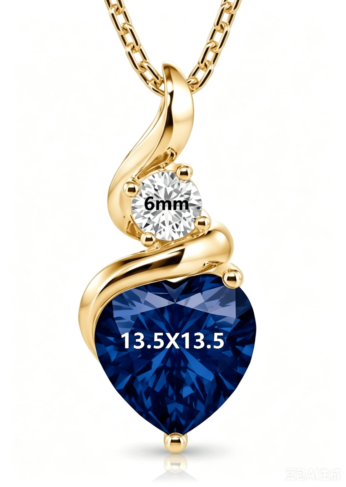 CausYou service 14K Solid Gold 14K Solid Gold Blue Sapphire Pendant with 1ct Lab Diamond