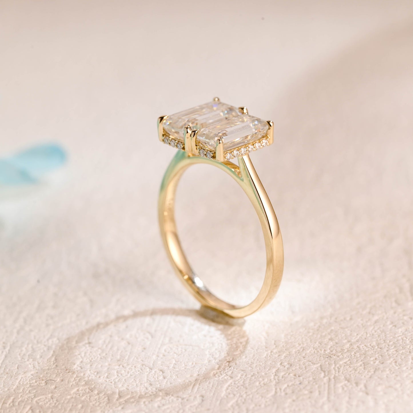 CausYou toi et moi engagement ring CausYou Solid Gold Elongated Emerald Cut Moissanite Toi et Moi Ring