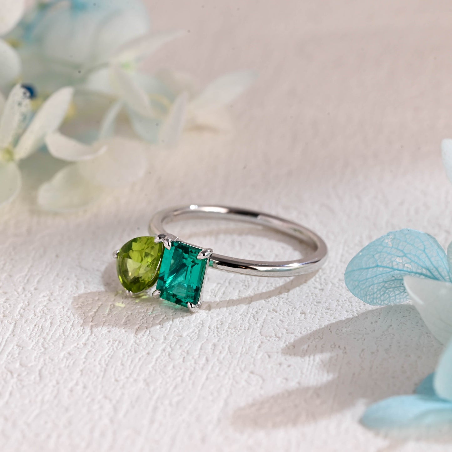 CausYou toi et moi engagement ring CausYou Solid Gold Toi Et Moi Gemstone Engagement Ring, Emerald/Peridot Birthstone Anniversary Ring, Wedding Ring for Women