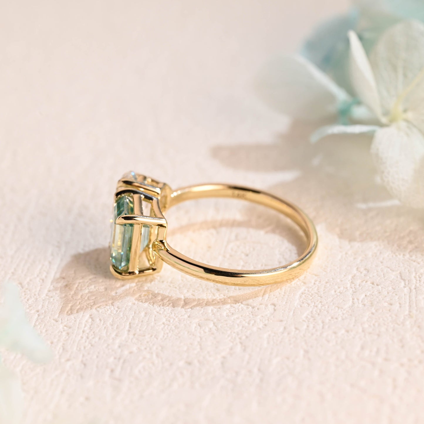 CausYou toi et moi engagement ring CausYou Solid Gold Toi Et Moi Green Moissanite Engagement Ring, Low Set Wedding Ring Promise Ring for Women