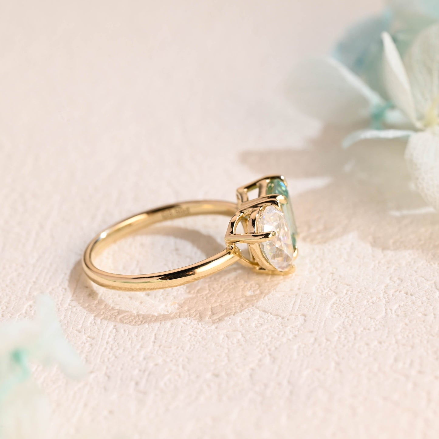 CausYou toi et moi engagement ring CausYou Solid Gold Toi Et Moi Green Moissanite Engagement Ring, Low Set Wedding Ring Promise Ring for Women