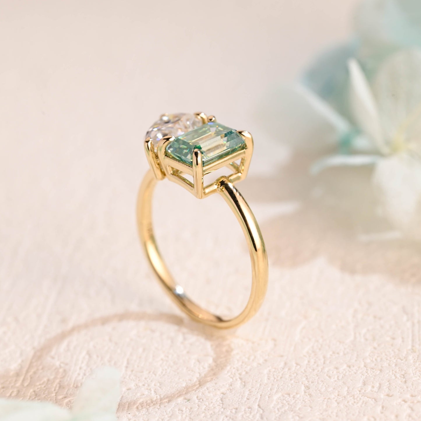 CausYou toi et moi engagement ring CausYou Solid Gold Toi Et Moi Green Moissanite Engagement Ring, Low Set Wedding Ring Promise Ring for Women