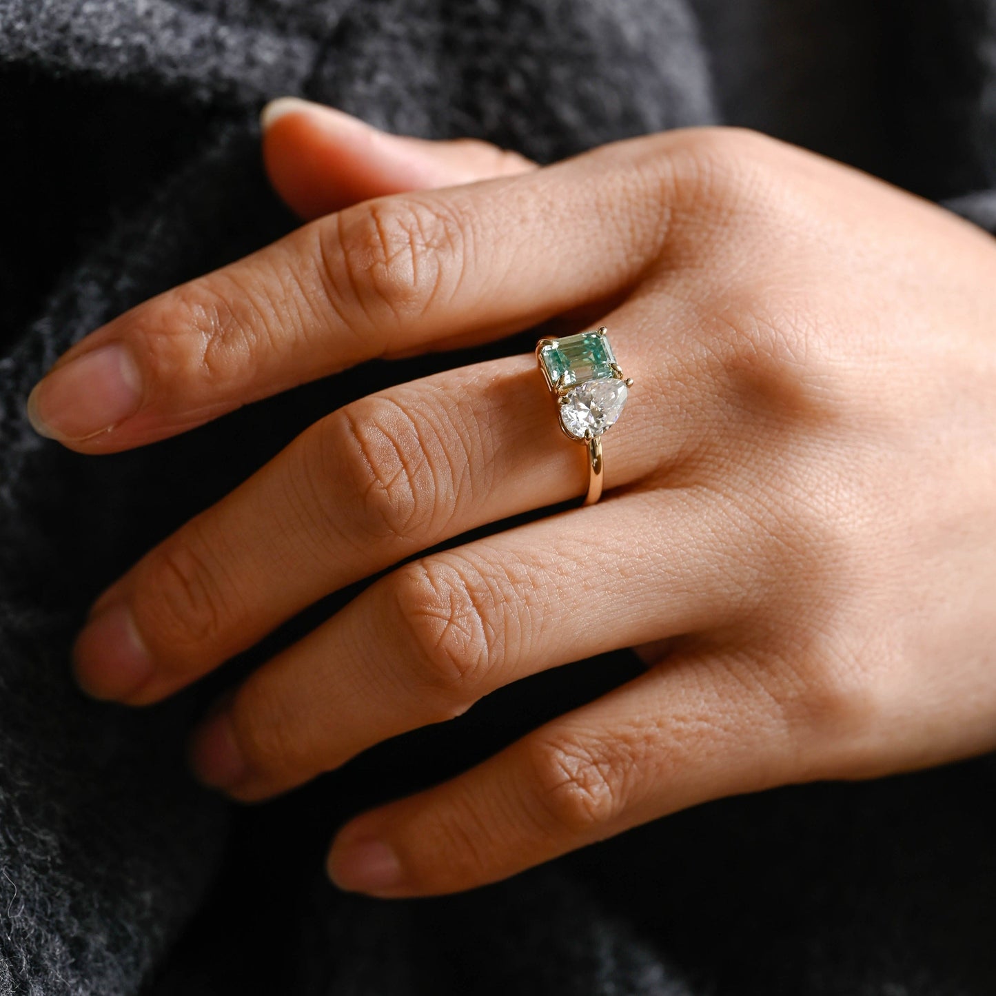 CausYou toi et moi engagement ring CausYou Solid Gold Toi Et Moi Green Moissanite Engagement Ring, Low Set Wedding Ring Promise Ring for Women