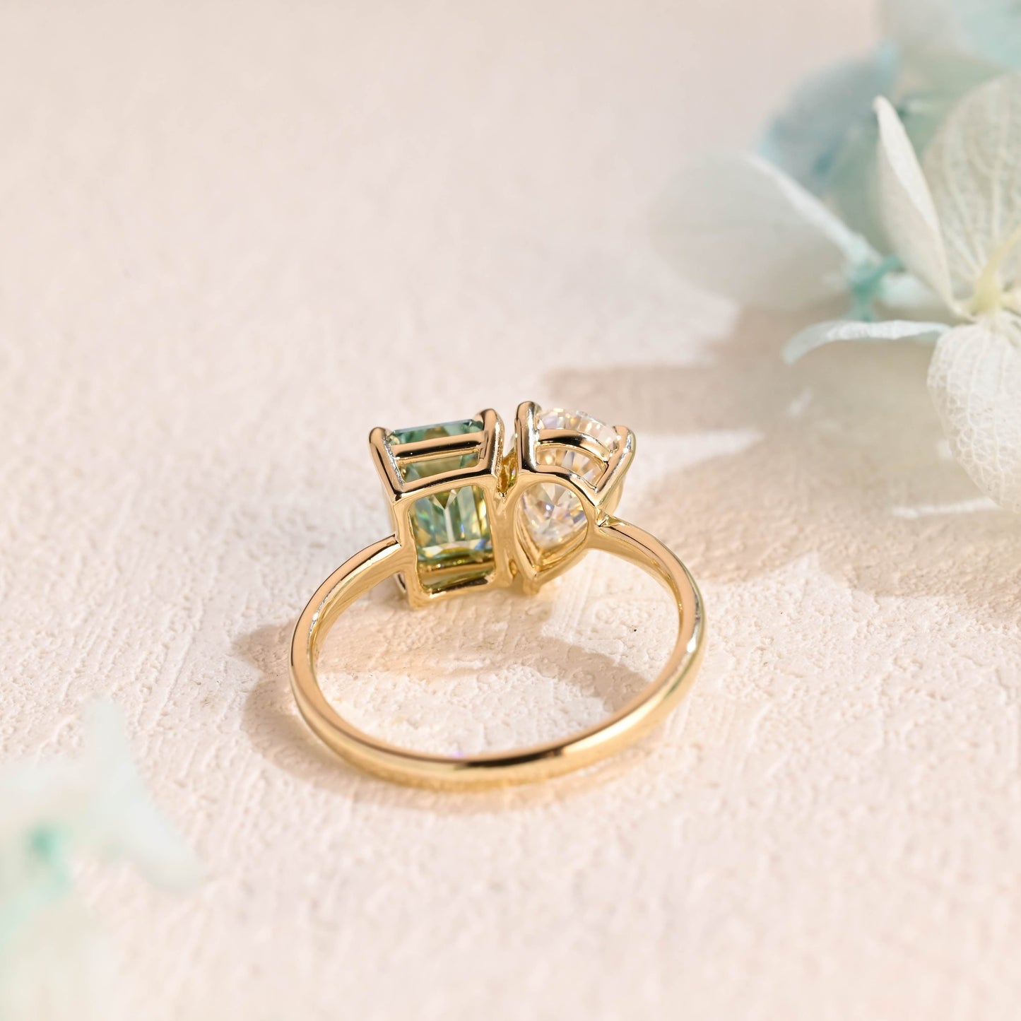 CausYou toi et moi engagement ring CausYou Solid Gold Toi Et Moi Green Moissanite Engagement Ring, Low Set Wedding Ring Promise Ring for Women
