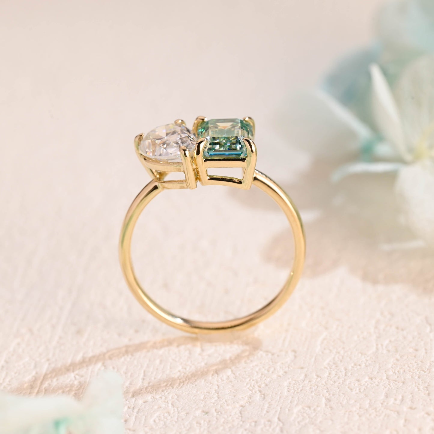 CausYou toi et moi engagement ring CausYou Solid Gold Toi Et Moi Green Moissanite Engagement Ring, Low Set Wedding Ring Promise Ring for Women
