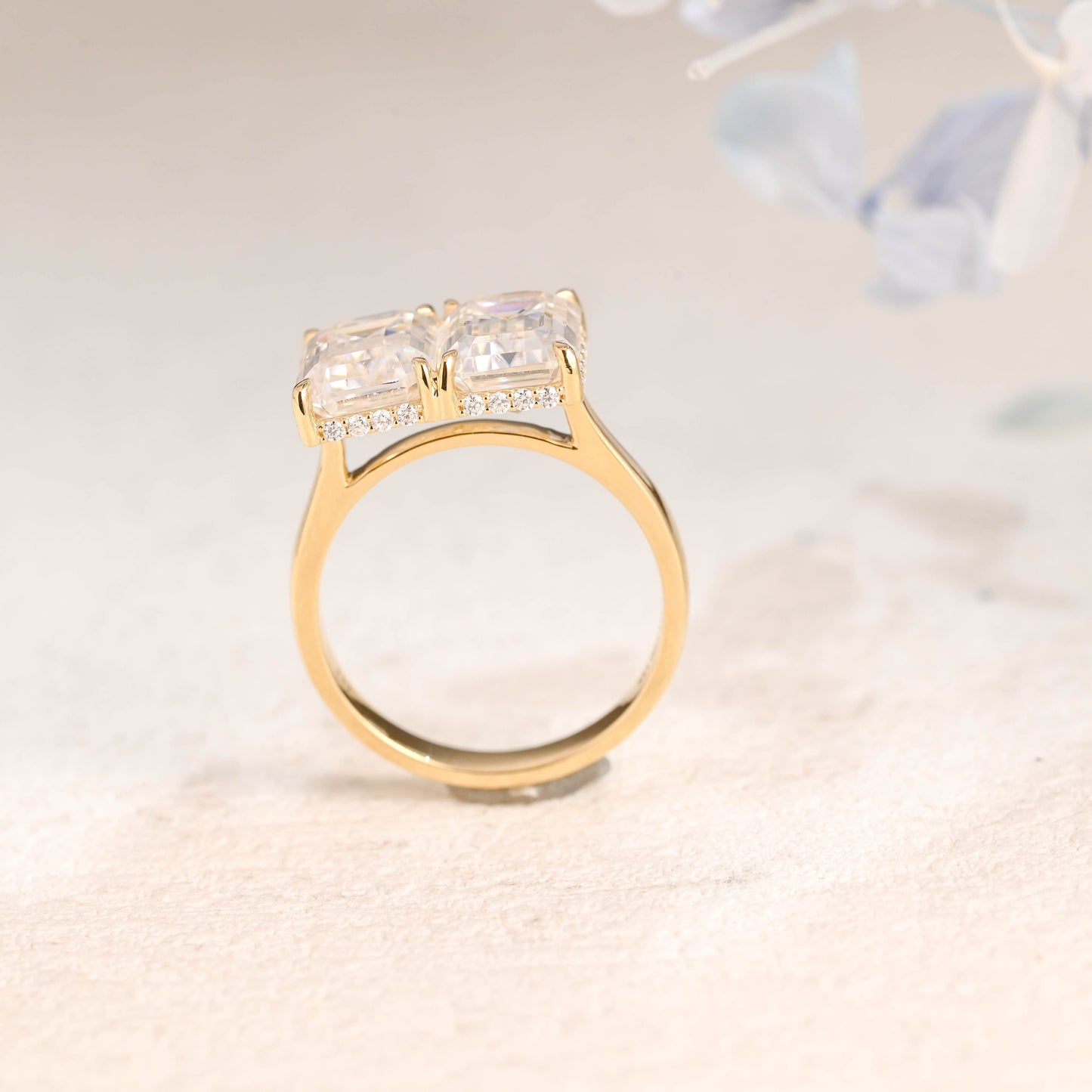 CausYou toi et moi engagement ring Solid Gold Emerald Cut Moissanite Toi et Moi Ring