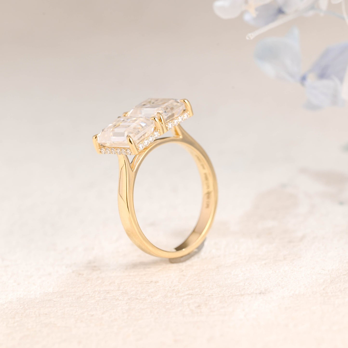 CausYou toi et moi engagement ring Solid Gold Emerald Cut Moissanite Toi et Moi Ring