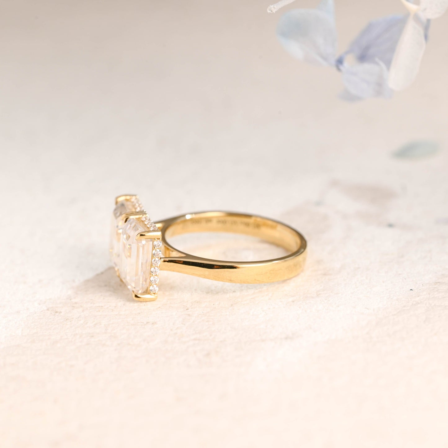 CausYou toi et moi engagement ring Solid Gold Emerald Cut Moissanite Toi et Moi Ring