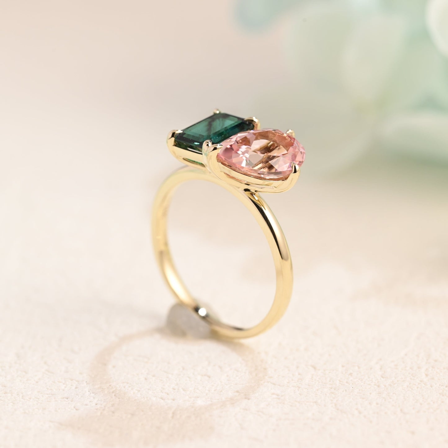 CausYou toi et moi engagement ring Solid Gold Toi Et Moi Emerald & Pear Cut Engagement Ring