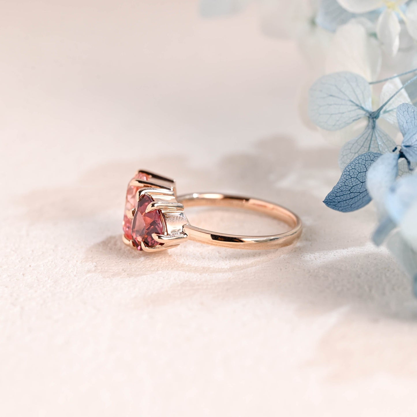 CausYou toi et moi engagement ring Solid Gold Toi Et Moi Heart Cut Garnet & Pear Cut Pink Sapphire Engagement Ring