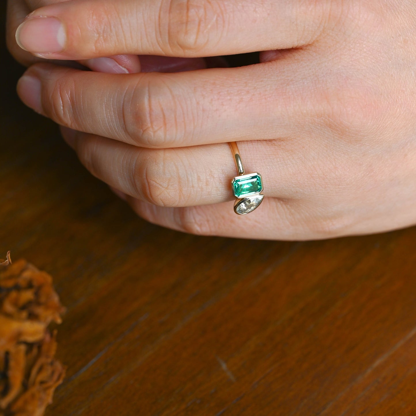 CausYou toi et moi engagement ring Solid Gold Toi et Moi Lab Grown Emerald & Pear Cut Aquamarine Sapphire Engagement Ring