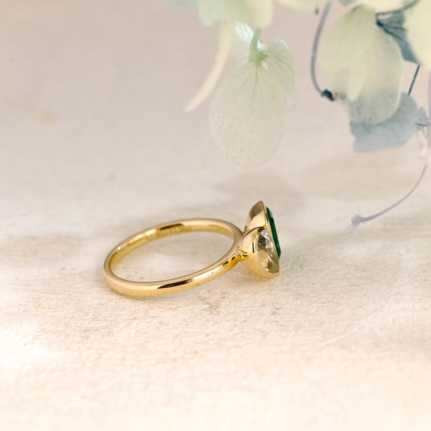 CausYou toi et moi engagement ring Solid Gold Toi et Moi Lab Grown Emerald & Pear Cut Aquamarine Sapphire Engagement Ring