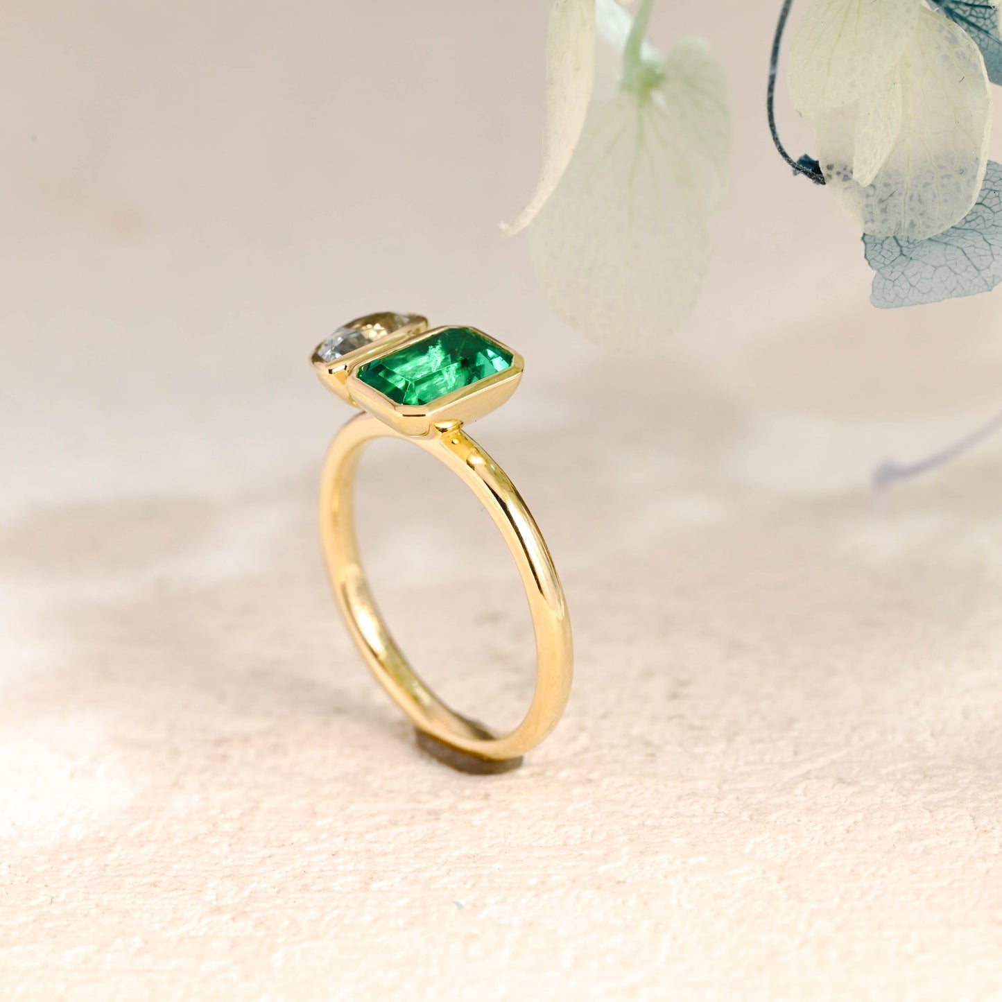 CausYou toi et moi engagement ring Solid Gold Toi et Moi Lab Grown Emerald & Pear Cut Aquamarine Sapphire Engagement Ring