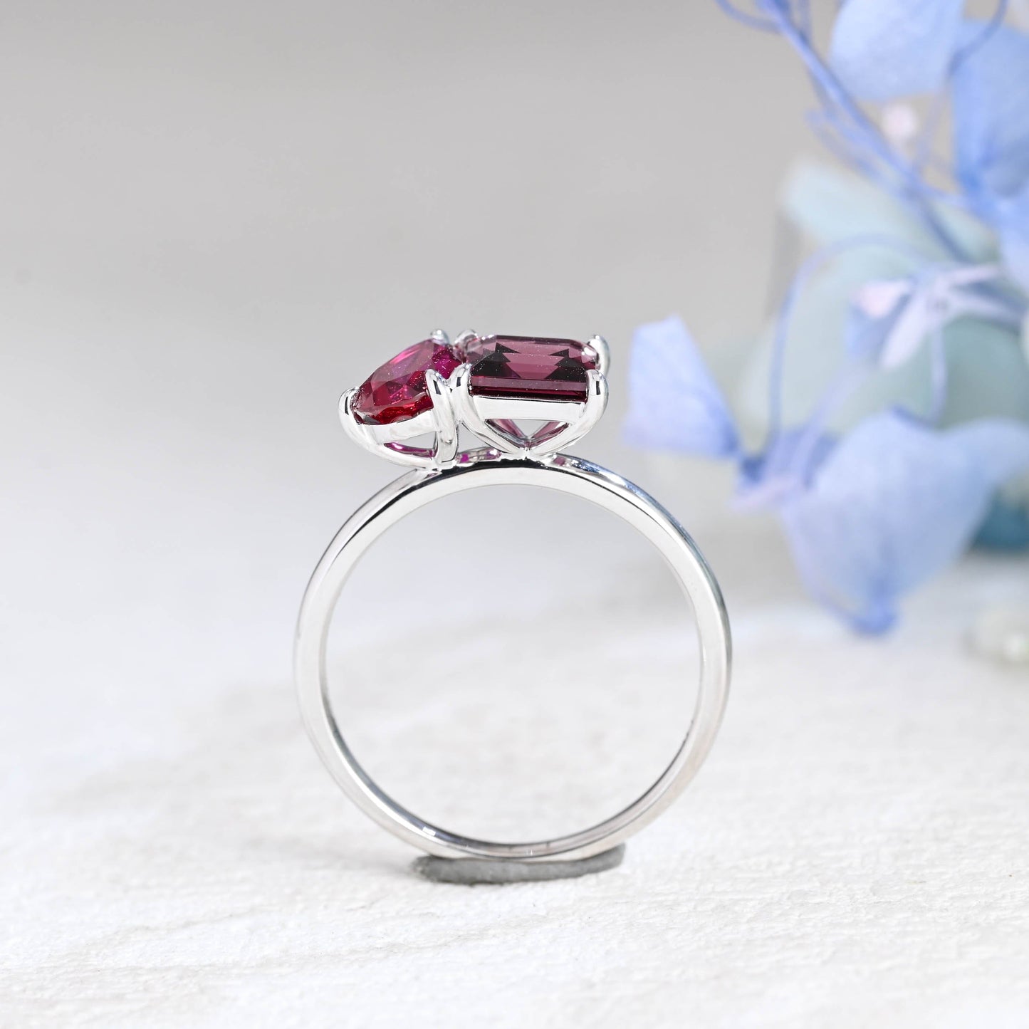 CausYou toi et moi engagement ring Solid Gold Toi Et Moi Princess Garnet & Pear Lab Grown Ruby Engagement Ring