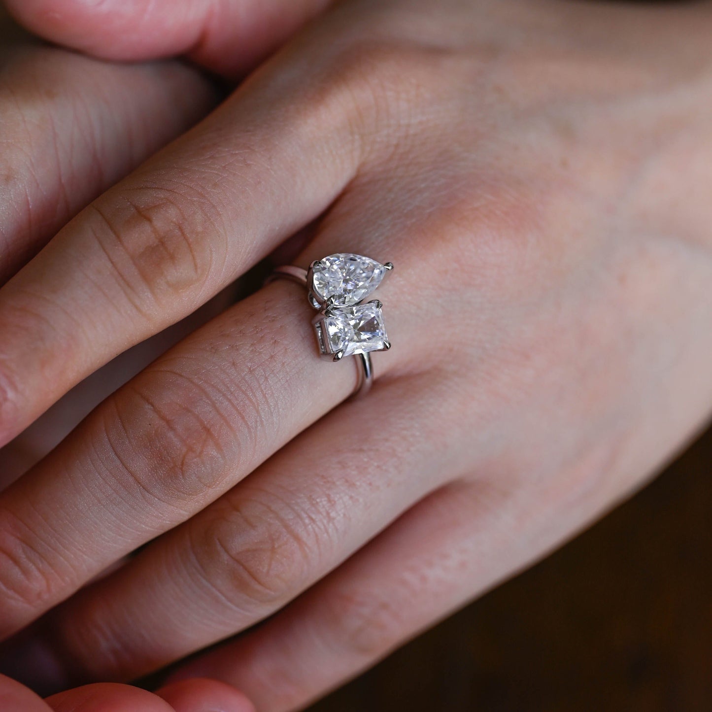 CausYou toi et moi engagement ring Solid Gold Toi Et Moi Radiant & Pear Cut Moissanite Engagement Ring