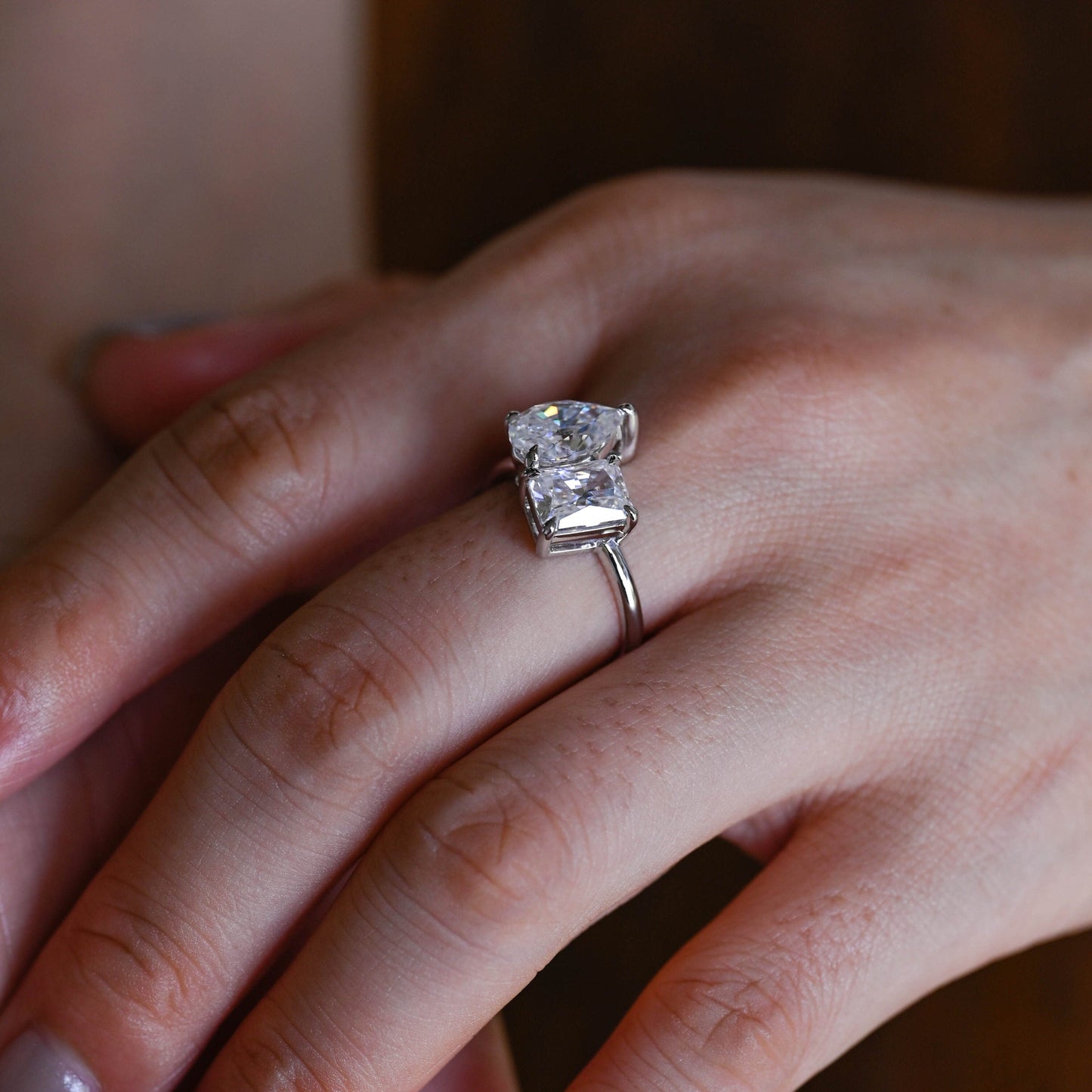 CausYou toi et moi engagement ring Solid Gold Toi Et Moi Radiant & Pear Cut Moissanite Engagement Ring