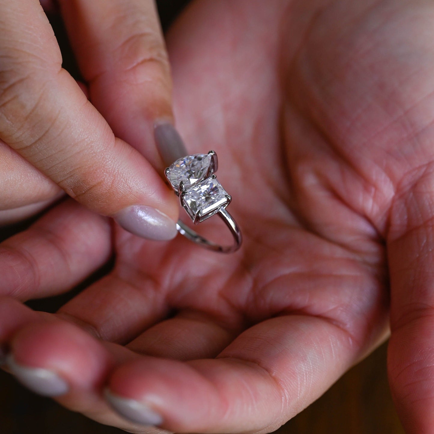 CausYou toi et moi engagement ring Solid Gold Toi Et Moi Radiant & Pear Cut Moissanite Engagement Ring