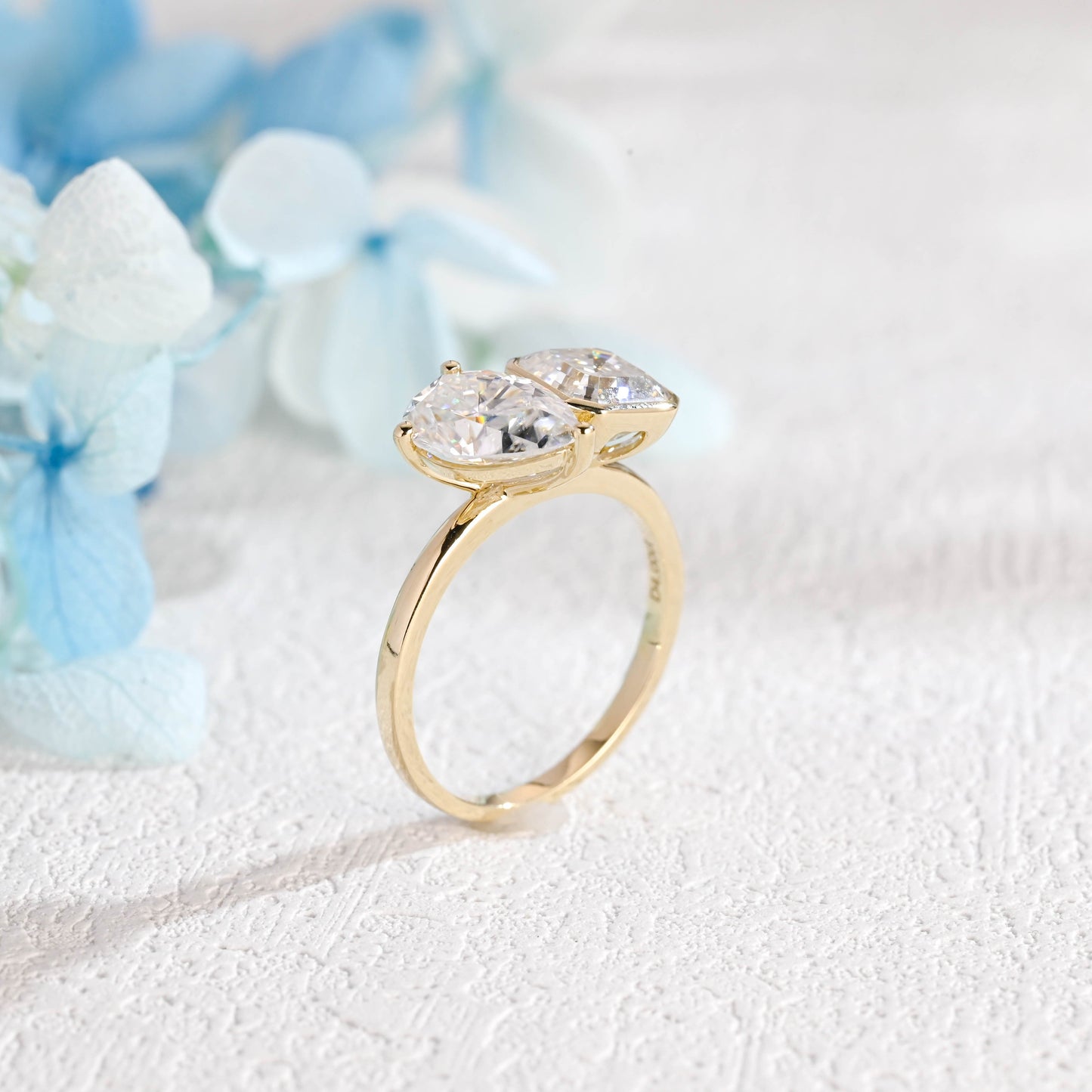 CausYou toi et moi engagement ring Solid Gold Toi Et Moi Ring, Asscher & Pear Cut Moissanite Engagement Ring, Promise Ring