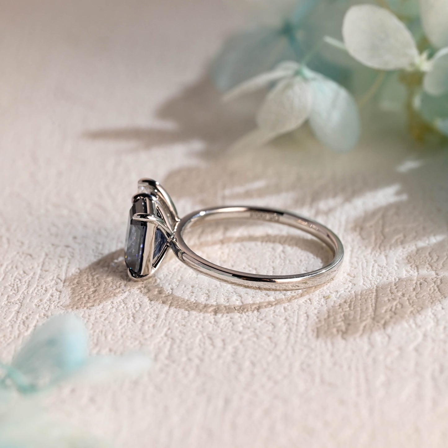 CausYou toi et moi engagement ring Solid Gold Toi Et Moi Ring, Blue Emerald Cut Moissanite & Pear Cut Moissanite Engagement Ring, Promise Ring