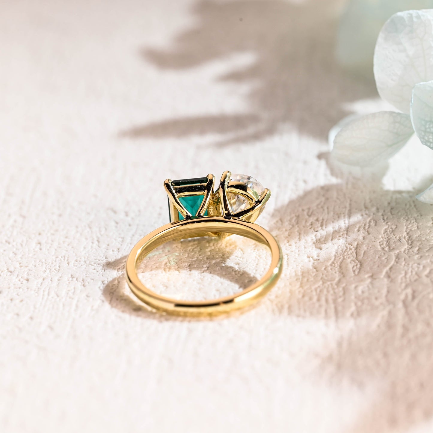 CausYou toi et moi engagement ring Solid Gold Toi et Moi Ring, Lab Grown Emerald & Pear Cut Moissanite Engagament Ring, Promise Ring, Gift for Women Wife