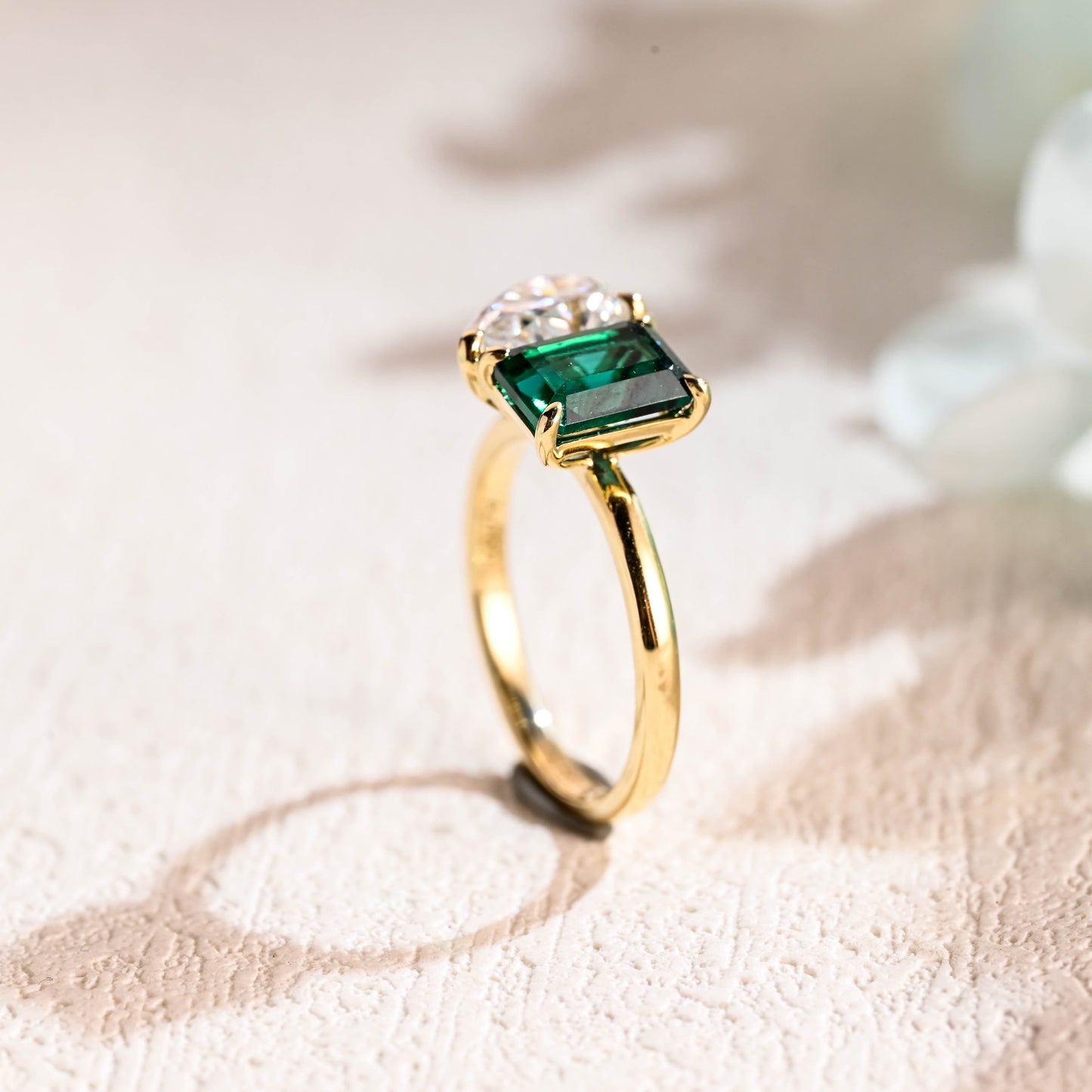 CausYou toi et moi engagement ring Solid Gold Toi et Moi Ring, Lab Grown Emerald & Pear Cut Moissanite Engagament Ring, Promise Ring, Gift for Women Wife