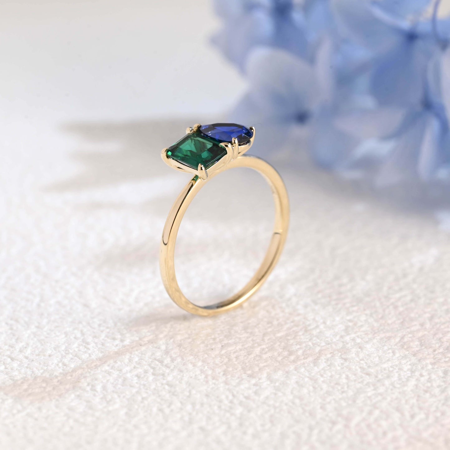 CausYou toi et moi engagement ring Solid Gold Toi Et Moi Ring, Lab Grown Emerald & Pear Cut Sapphire Engagement Ring, Promise Ring